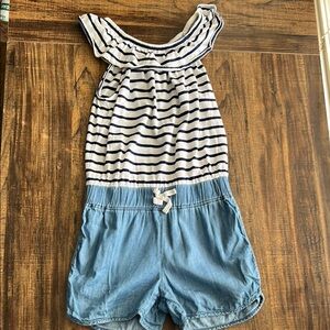 Striped Blue Denim Kids Romper